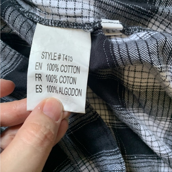 Black and White 100% Cotton Flannel High-low Button-Up Shirt faux Peplum waist - Picture 7 of 7